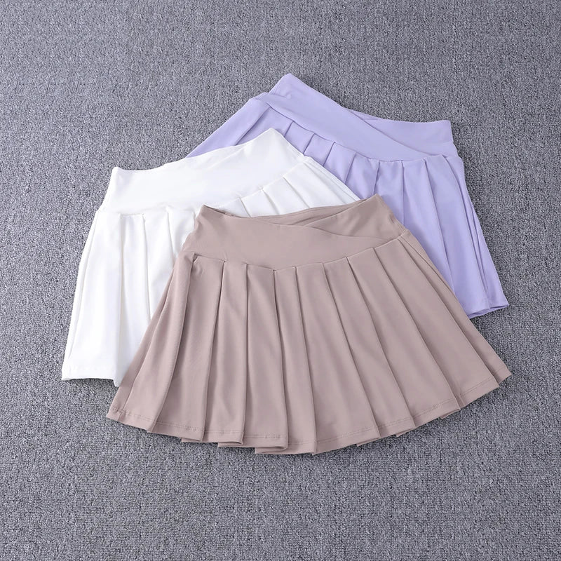 2024 New Best-Selling Pleated Nylon Spandex High Waisted Pocket Skirt With Anti Glare A-Line Sports Tennis Skirt