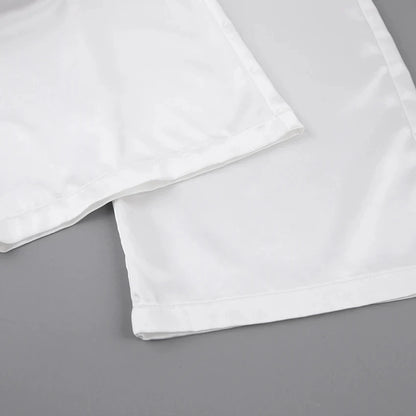 Satin Pajamas With Feathers Sleepwear Women Sets With Pants Black Spaghetti Strap Home Suit White Trouser Suits 2022