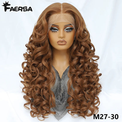 Latisha 13X6 HD Synthetic Lace Front Wigs Curly Pre Plucked Lace Frontal Wig with Bangs for Women Highlight with Babyhair 24Inch Badiee Stylez