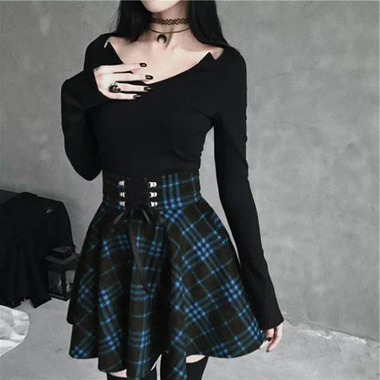 Black Checkered Women's Gothic Skirt Women Pleated Plaid Skirts Spring Autumn Girl Hip Hop Female Punk Goth Mini Skirt Clubwear 3