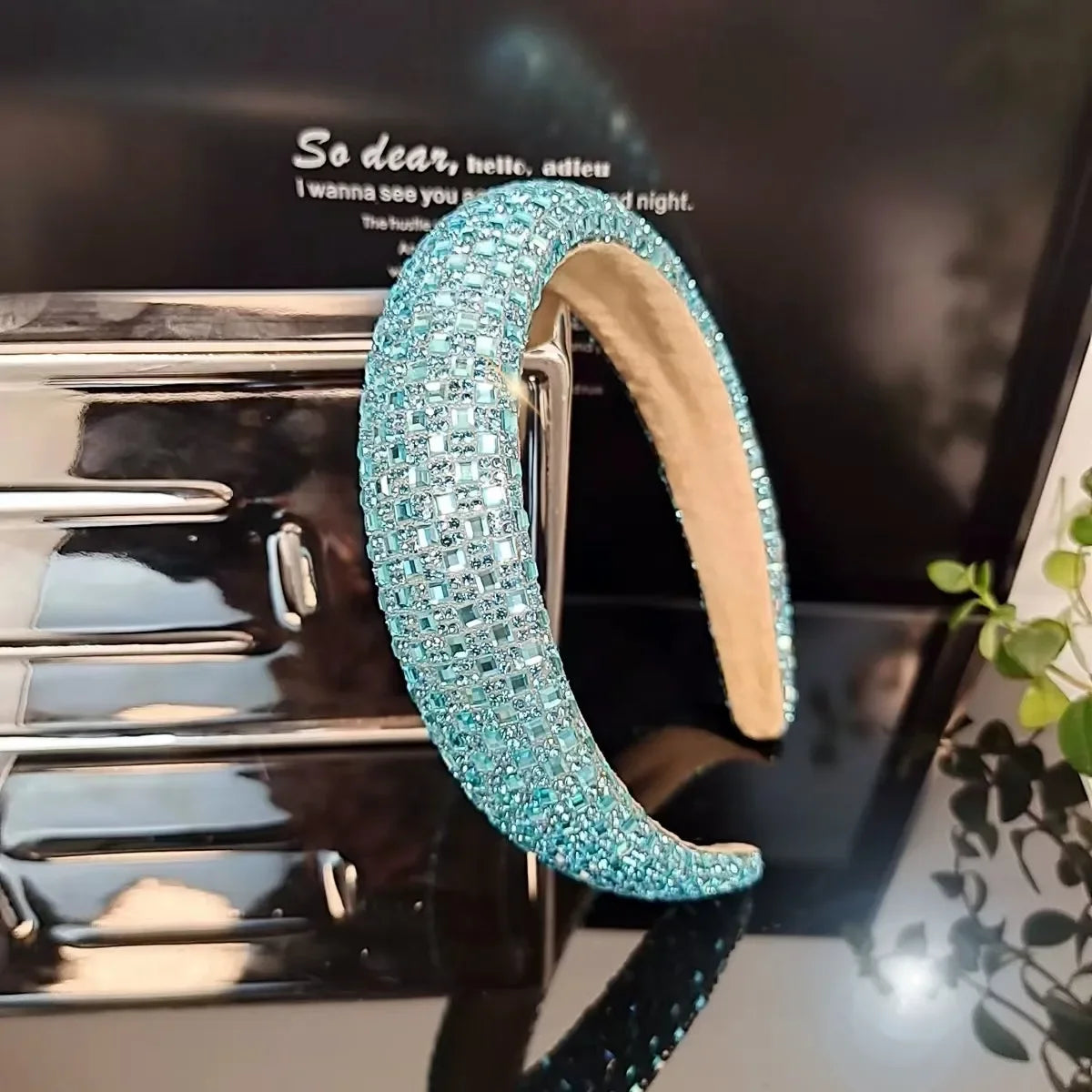 Colorful Baroque Head Hoop Luxury Women Full Crystal Rhinestones Sponge Padded Headband for Lady Girls Diamond Wide Headband SKY BLUE