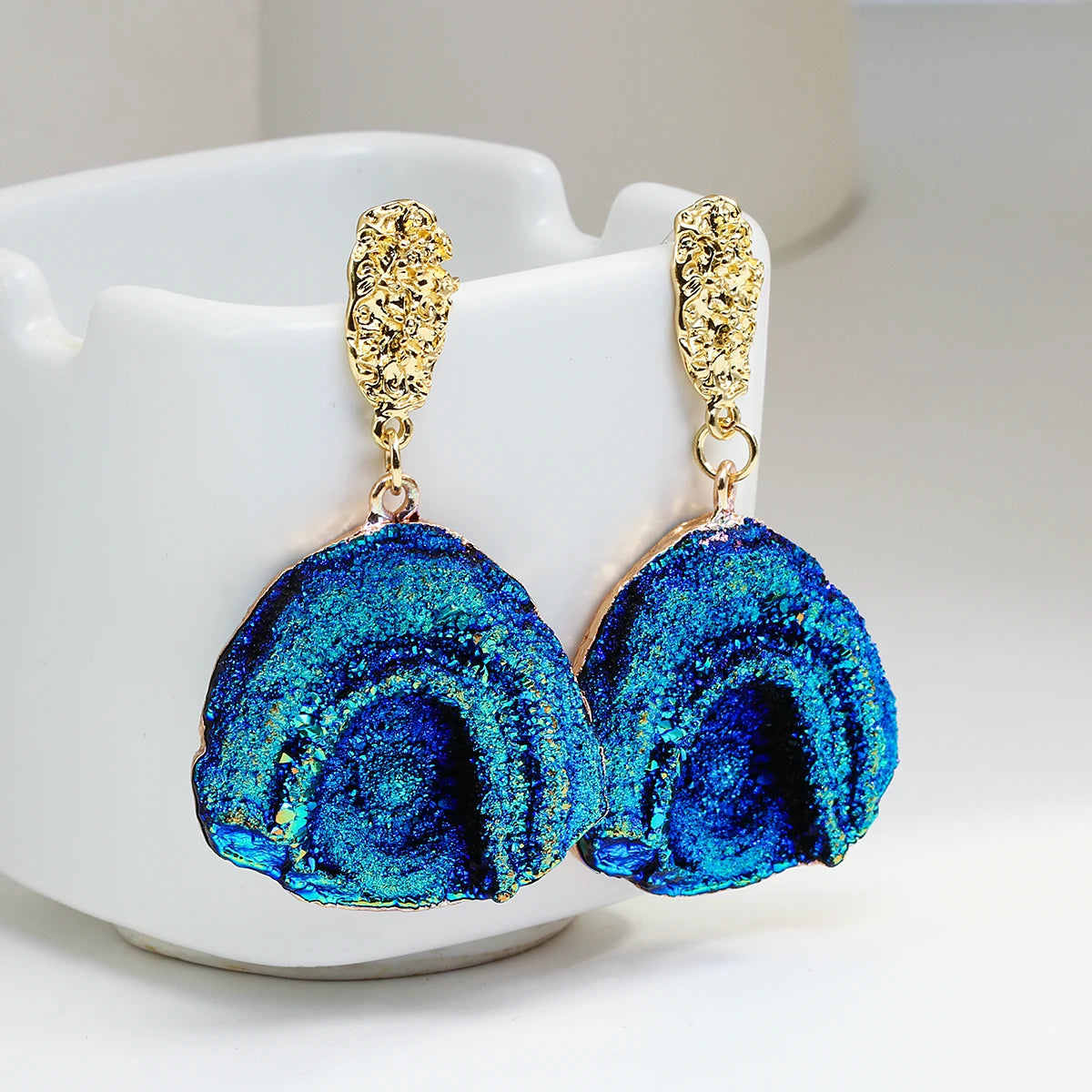 AENSOA Vintage Abstract Simulated Natural Stone Dangle Earrings for Women Van Gogh Painting Star Geometric Volcanic Rock Earring