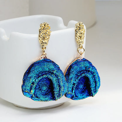 AENSOA Vintage Abstract Simulated Natural Stone Dangle Earrings for Women Van Gogh Painting Star Geometric Volcanic Rock Earring