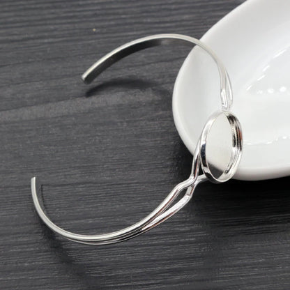 New High Quality 2pcs 16mm Silver Plated Children bracelet Cameo Bangle Base Bracelet Blank Setting Cabochon Cameo N6-28