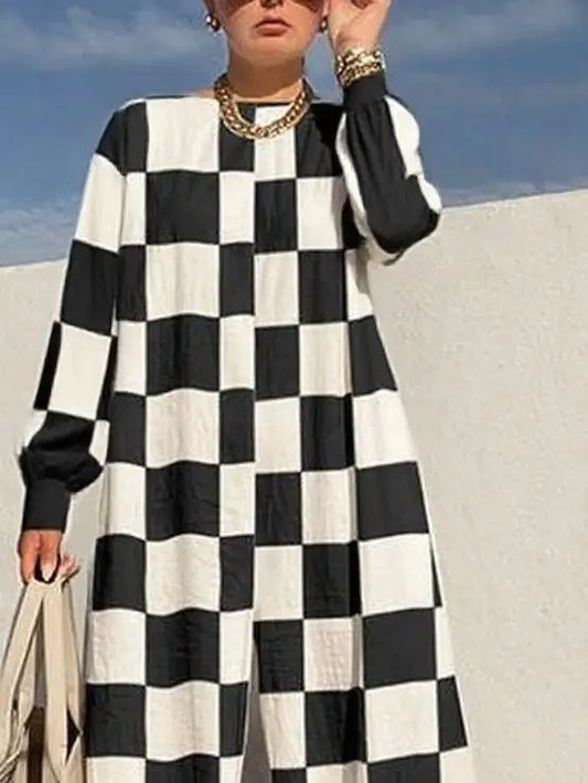 Modigirl Stylish Classic Plaid Loose Wide Leg Jumpsuit Female 2025 Spring Fall Long Sleeves Pant One Piece Romper Jumpsuit Woman Badiee Stylez