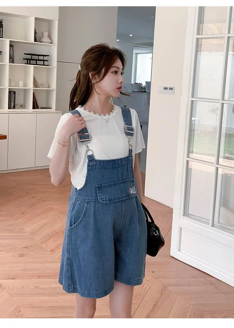 Denim Jumpsuit Rabbit Ears Cute Girl Chic Wide Legs High Waist Loose Korean Japan High Street Solid Jump Suits Women