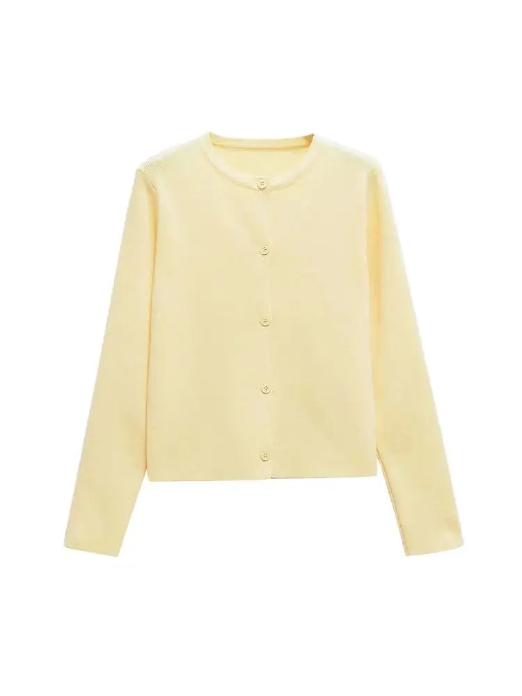 TRZA Women's Knit Cardigan Sweater O-Neck Long Sleeve Chic Outerwear Fashion Front Button Female Top