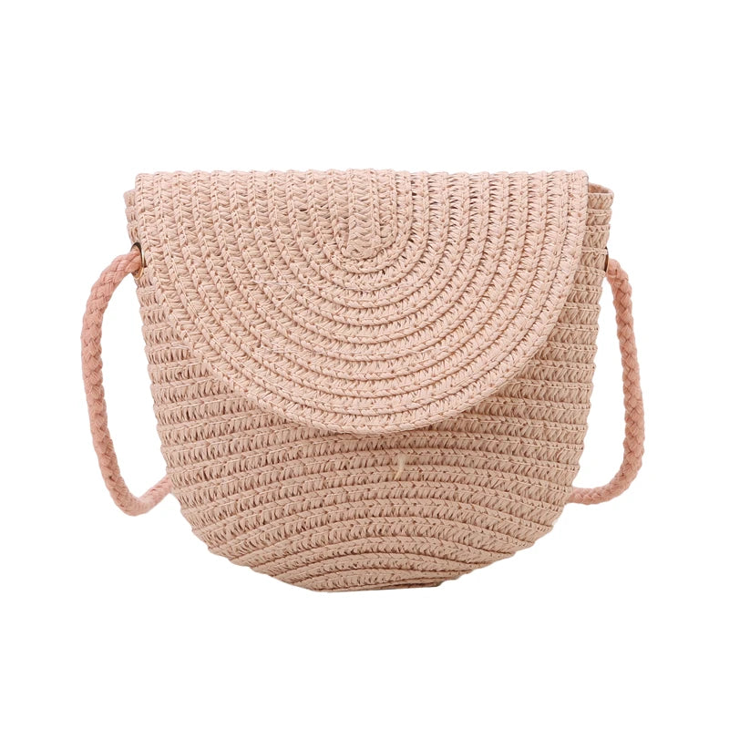Flip children's Bag Cute Grass Woven Handbag Little Girl Crossbody Fashion Cute Zero Wallet Summer Beach Shoulder Bags