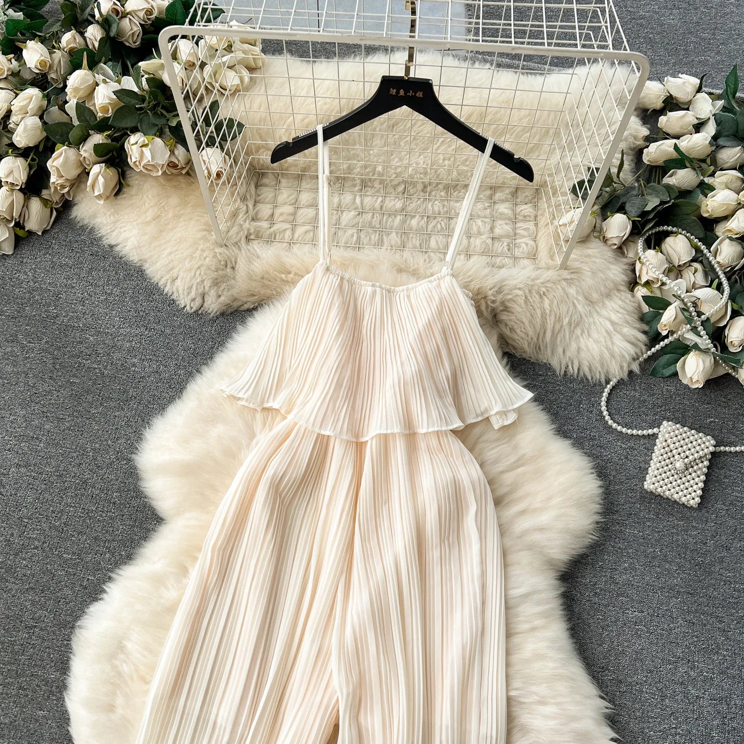 Vacation Loose Jumpsuit Strap Backless Thin Romper Streetwear Women INS One-Piece Outfit Beach Style Pleated Bodysuits