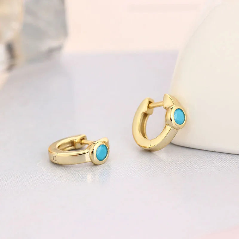 Korean Stainless Steel Turquoise Small Hoop Earrings For Women Round Circle Huggie Punk Unisex Rock Earring Piercing Jewelry Y50030 Gold