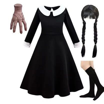 Black Dress Girls TV Series Role Playing Halloween Costume Toddler Adams Weirdo Family Cosplay Apparel Badiee Stylez