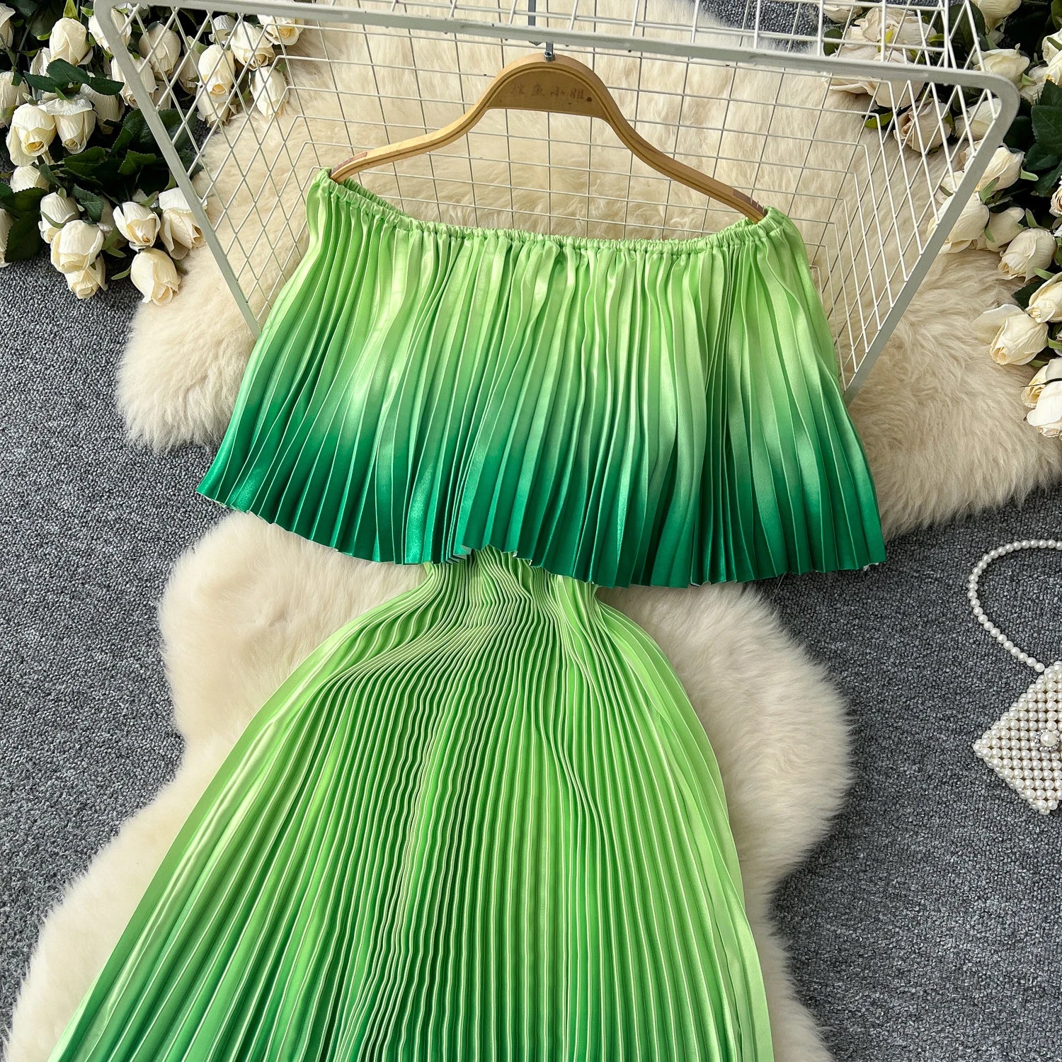 SINGREINY 2025 Gradient Party Long Dress Female Off Shoulder Elastic Waist A Line Sundress Vacation Luxury Pleated Maxi Dresses