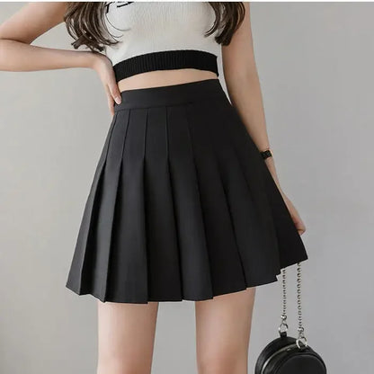 2024 Summer New High Waist Slimming Solid Color A-line Skirt Women's Fashion Sports Tennis Badminton Academy Style pleated skirt black