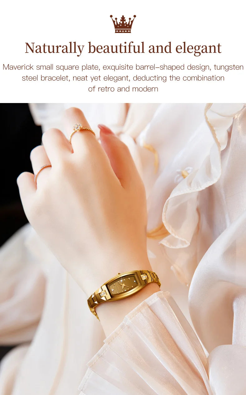 OLEVS Gold Tungsten Steel Women Watches Ultra-thin Luxury Fashion Ladies Waterproof Quartz Watch Relogio Feminino Reloj 2025