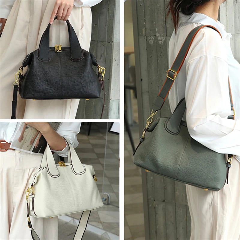 Hifashion 100% Cowhide Genuine Leather Handbags For Women 2025 Trend Designer Wide Strap Pillow Ladies Shoulder Crossbody Bags