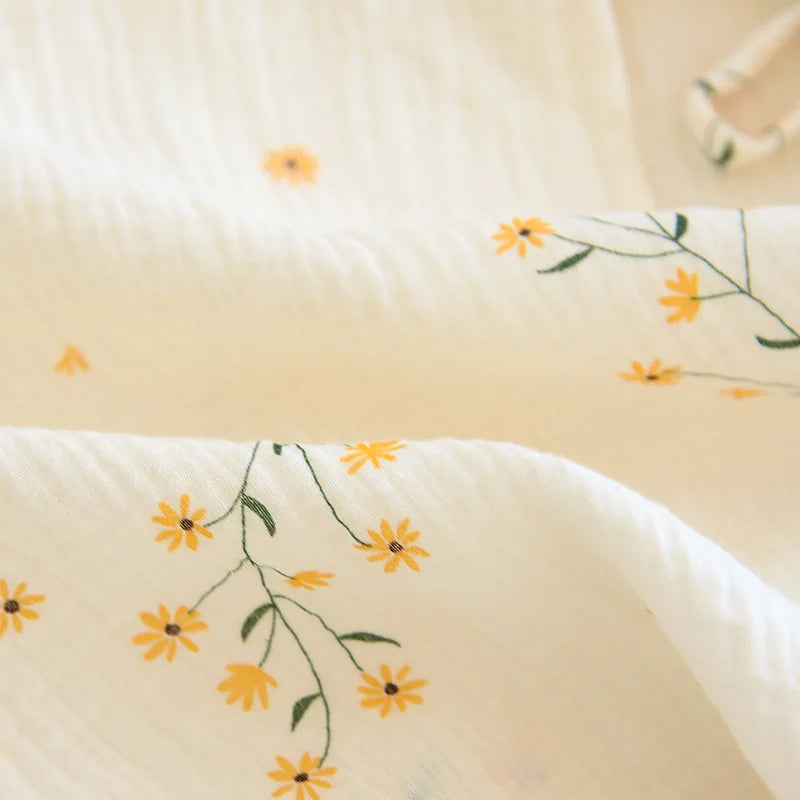 Fdfklak 2025 Spring Crepe Kimono Long Sleeve Home Clothes Female Sleepwear Gauze Cotton V-Neck Home Suit Women's Pajama