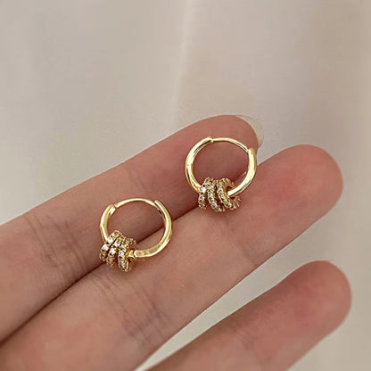 Trendy Gold Plated Geometric Gear Shape Circle Hoop Earrings for Women Girl Fashion Zircon Jewelry Buckle Type Badiee Stylez