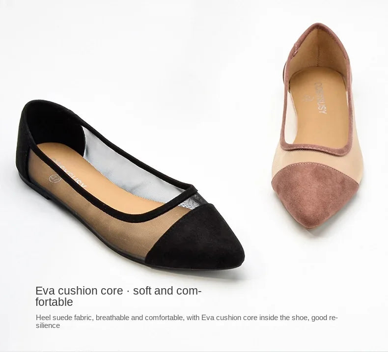 Women's Casual Sandals Pointed Spliced Flat Shoes for Women's Daily Shallow Mouth Fashion Mesh Shoes Single Shoe Women Shoes