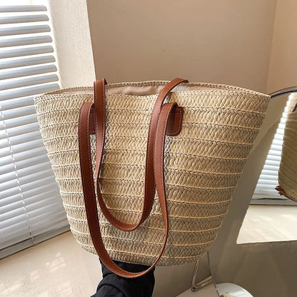 Women's Large Capacity Shoulder Bag Summer Straw Woven Basket Handbag Fashion Female Luxury Designer Beach Bag Bali Shopper Tote