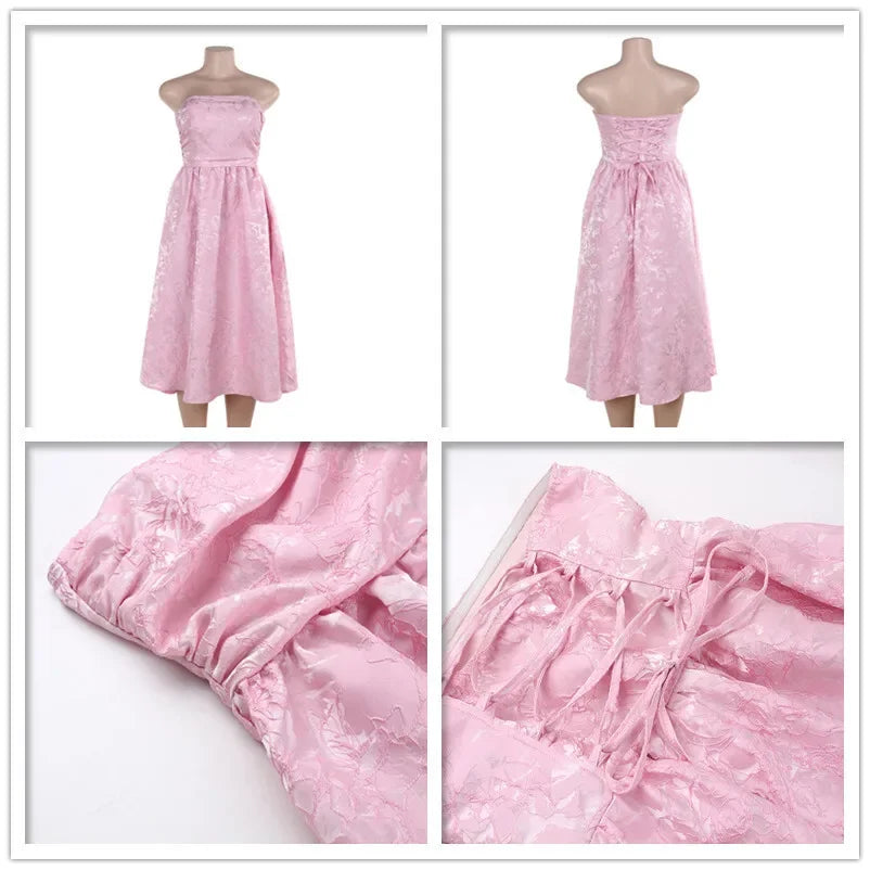 Strapless Backless Bodycon Sexy Dress Women  Elegant Evening Party Dress Jacquard Satin Long Summer Dress Vestidos Badiee Stylez