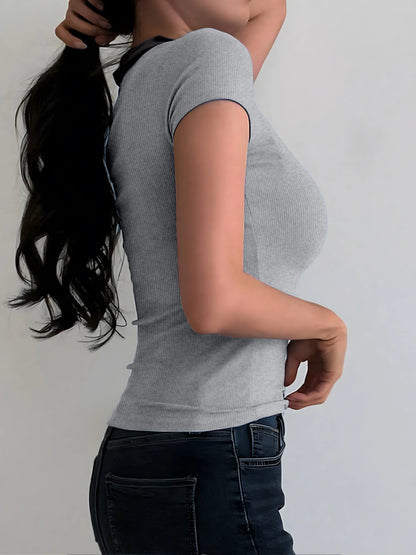 Summer Women's Color Collision POLO Shirt Slim Casual Solid Color Women's Tops Home Workwear V-neck Short-sleeved T-shirt Female