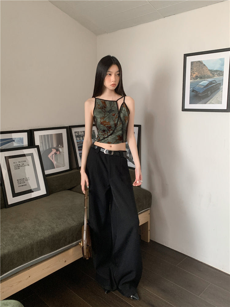 CHEERART Flocking Floral Vintage Crop Cami Top For Women 2024 Sleeveless Flower Green Tops Designer Clothes Luxury