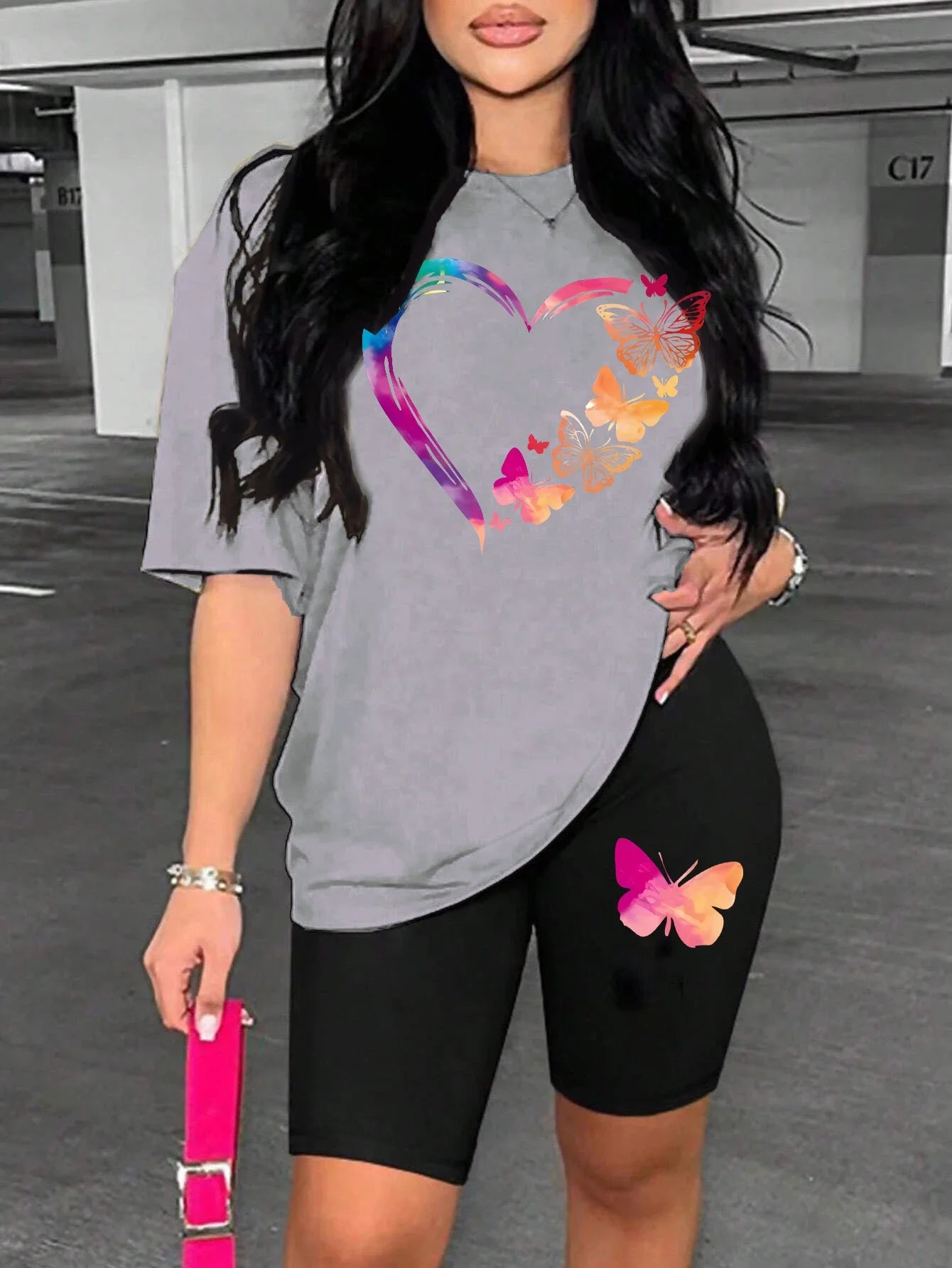 The Love Strung Together By Butterflies Printing Women T Shirts Two Piece Set Fashion Short Sets Comfortable Basic Shirt Shorts Badiee Stylez