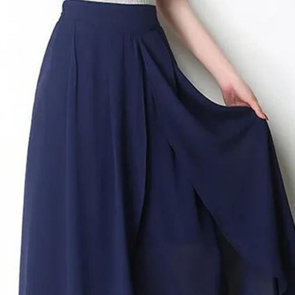 High Waist Pants See-through Chiffon Trousers Chic Women's Chiffon Skirt Pants Double Layered Wide-leg Mid-calf Cropped for A