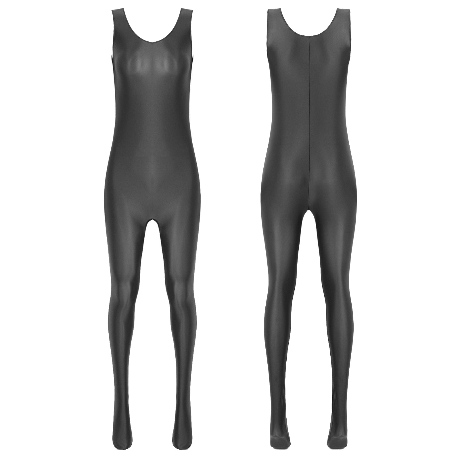 Women Glossy Stretchy Jumpsuit Pantyhose Bodysuit Solid Color Sleeveless Bodystocking Club Rave Pole Dancing Costume Clubwear