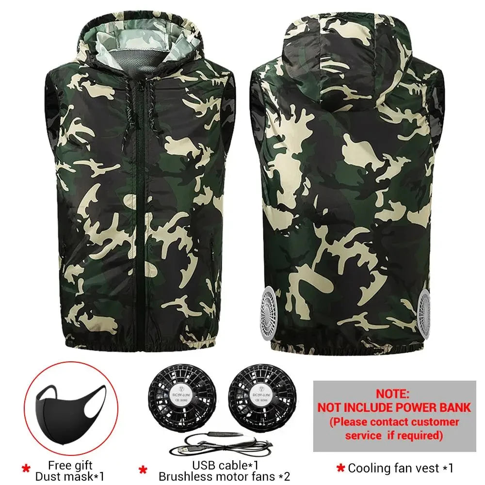 Summer air conditioning clothes men's short sleeve work clothes charging refrigeration anti-heat cooling fan sunscreen clothes 2923-Camouflagegreen