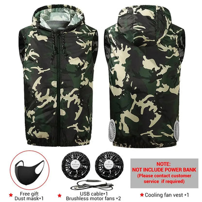 Summer air conditioning clothes men's short sleeve work clothes charging refrigeration anti-heat cooling fan sunscreen clothes 2923-Camouflagegreen