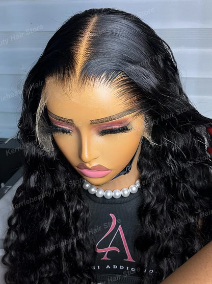 40 42 Inch Natural Color Deep Wave 13x4 13x6 HD Transparent Full Frontal Lace Curly Brazilian Human Hair Water Wigs 200 Density 13x6 HD Lace Wig