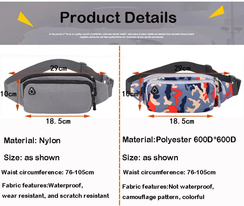 Nylon Waterproof Fanny Waist Bag Pack For Men Women Belt Pouch Male Belly Banana Ladies Bum Hip Kangaroo Sports Running Waistbag