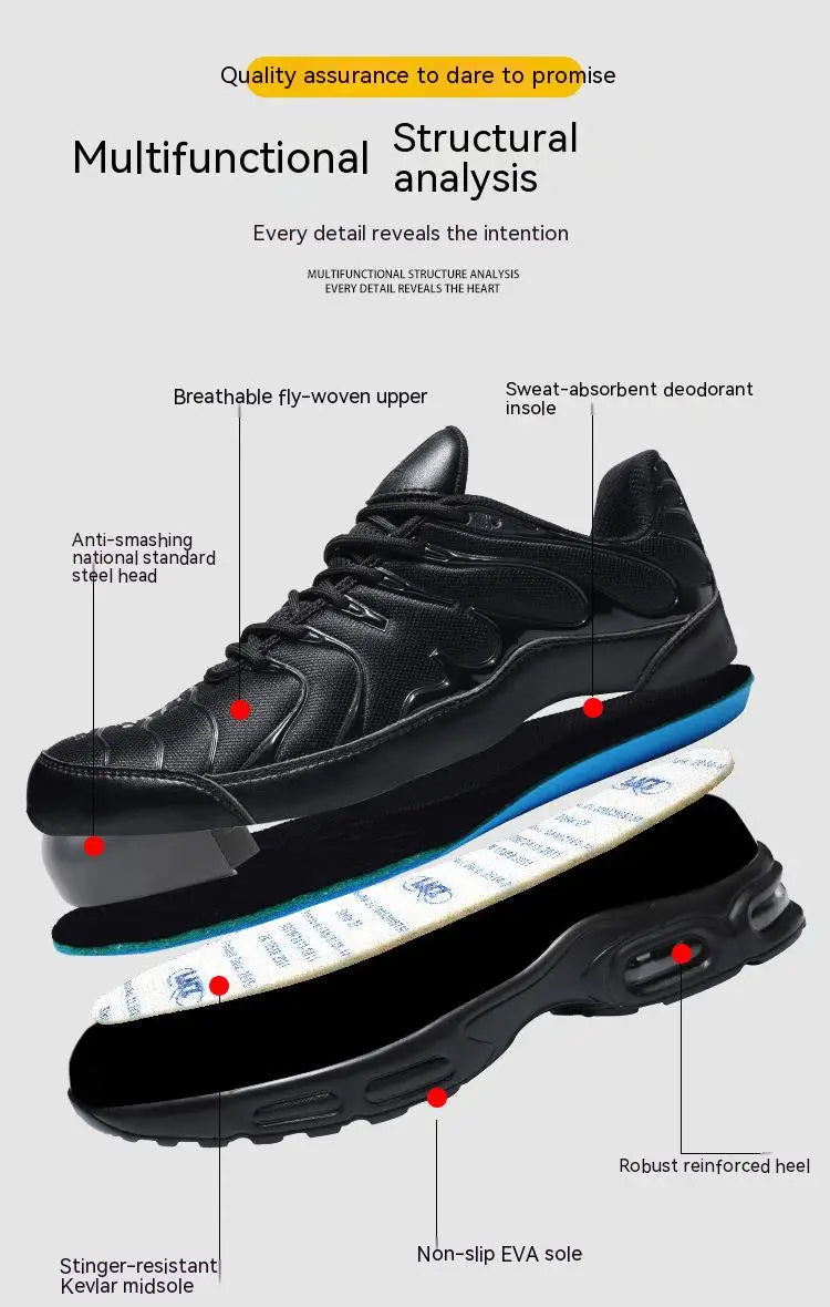 Sport Air Cushion Reflective Work Safety Boots Anti-smash Fashion Safety Shoes Steel Toe Sneaker Man Puncture Proof Work Shoes - Badiee Stylez