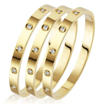 Stainless Steel Bracelets On Hand 6mm 4mm Bangles For Women Jewelry Lady Girl Women's Fashion Rhinestone Titanium Designer Gifts 3 pcs gold color