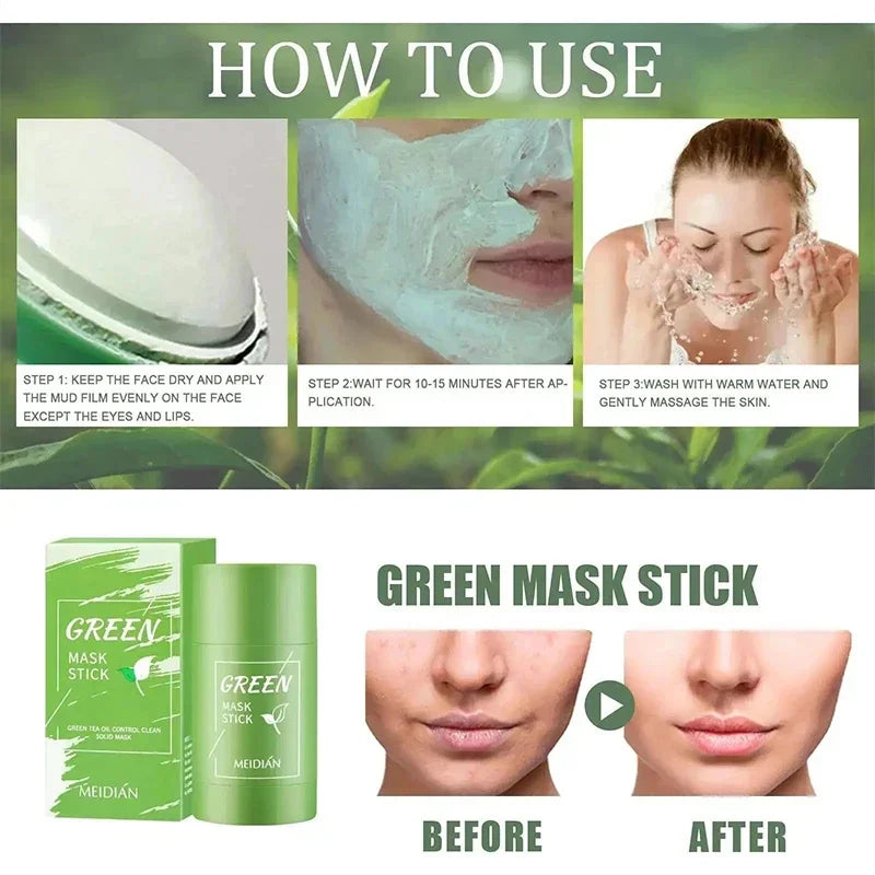 Green Tea Remove Blackhead Solid Mask Dispel Acne Blemish Cleansing Stick Mask Shrink Pores Tighten Whitening Repair Skin Care
