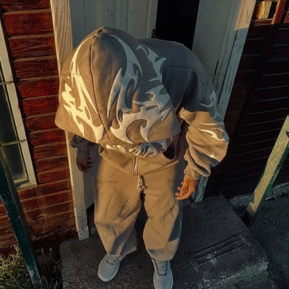 Striped Print Harajuku Gothic Casual Loose Sweatshirt Men Fashion Retro Hip-hop Y2K 2025 Rock Streetwear Oversized Hoodie Women