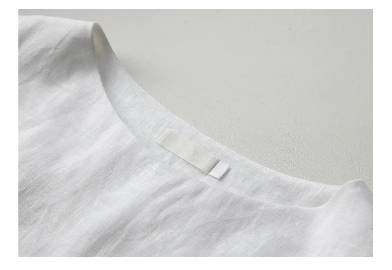 Summer New 100% Linen Sleeveless Crop Top Women's Loose Casual Solid Color Cute Tops Round Neck Minimalist Short T-Shirts