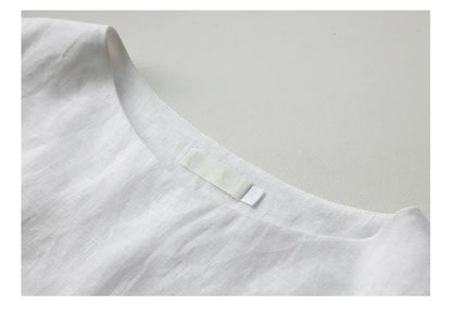 Summer New 100% Linen Sleeveless Crop Top Women's Loose Casual Solid Color Cute Tops Round Neck Minimalist Short T-Shirts