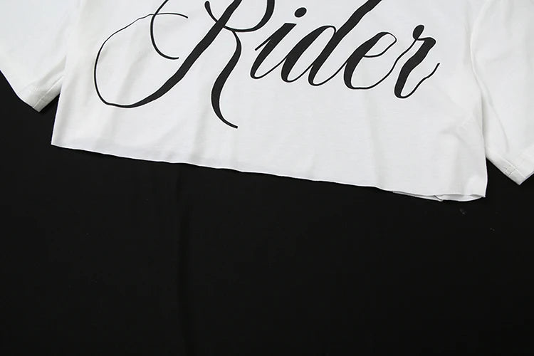 Nibber Loose Letter Print Mini t-Shirt Women Summer Trend Biased Collar Versatile Street Skinny Simple Classic Party Daily Tops