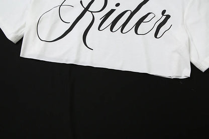 Nibber Loose Letter Print Mini t-Shirt Women Summer Trend Biased Collar Versatile Street Skinny Simple Classic Party Daily Tops