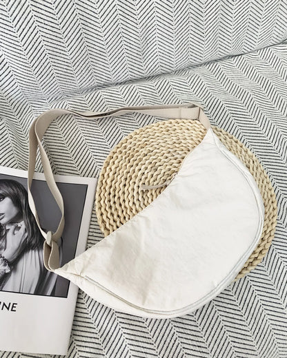 Casual Nylon Hobos Shoulder Bags for Women Lightweight Portable Ladies Crossbody Bag Simple Solid Color Female Handbags Purse cream white