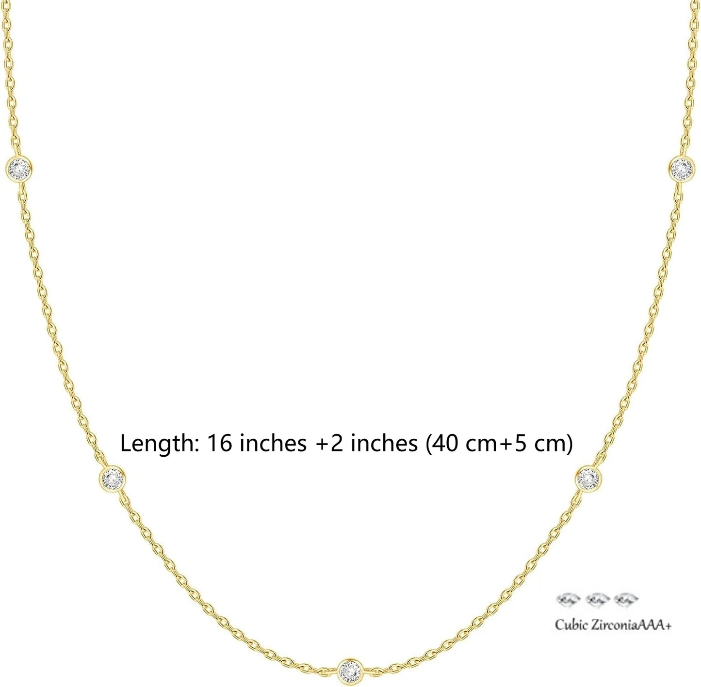 K Gold Plated Station Necklace Silver Plated Diamond Necklace For Women Simulated Diamond Necklaces Gift for Women CZ Chain