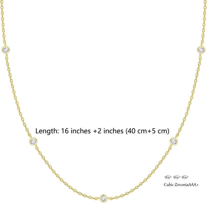 K Gold Plated Station Necklace Silver Plated Diamond Necklace For Women Simulated Diamond Necklaces Gift for Women CZ Chain