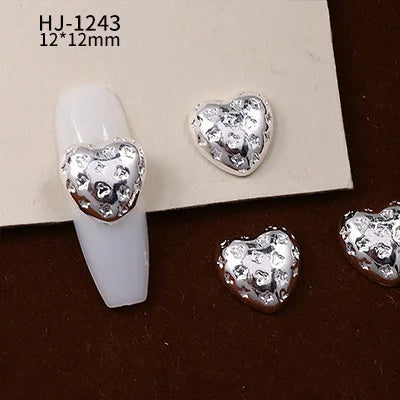 20PCS 3D Glossy Gold Silver Metallic Love Heart Various Crook Frame Solid Alloy Nail Art Rhinestones Decorations Manicure Charms HJ-1243