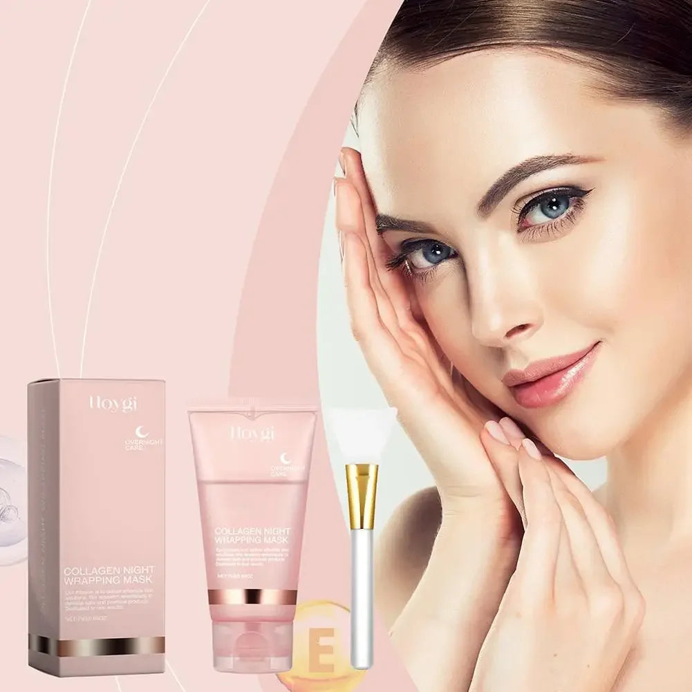 Collagen Overnight Wrapping Peel Off Facial Mask, Korean Collagen Night Wrapping Mask Deeply Hydrates Night Care Mask Cream 75ml