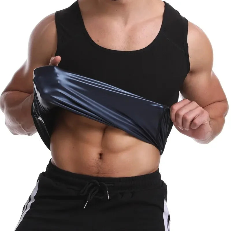 Men Sauna Sweat Vest and Short Sleeve Heat Trapping Shirt Sweat Body Shaper Waist Slimming Shapewear Workout Compression Shirt Black Vest