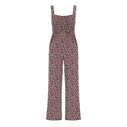 Women'S Suspender Jumpsuits Fashion Trend Pleated Shoulder Straps Printed Pocket Loose Wide Leg Jumpsuits Daily Casual All-Match