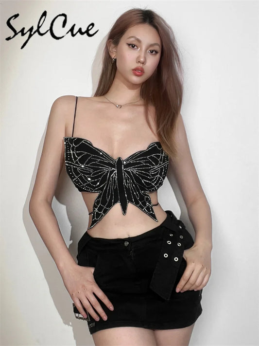 Sylcue Butterfly Plastic Art Design Advanced Fashion Personality All-Match Summer Travel Cool Women'S Sexy Charm Camisole Vest