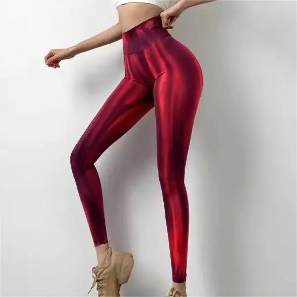 New Tie Dyed High Waist Gym Leggings Push Up Scrunch Seamless Thick Sports Pants Elastic Soft Yoga Workout Leggins Women red